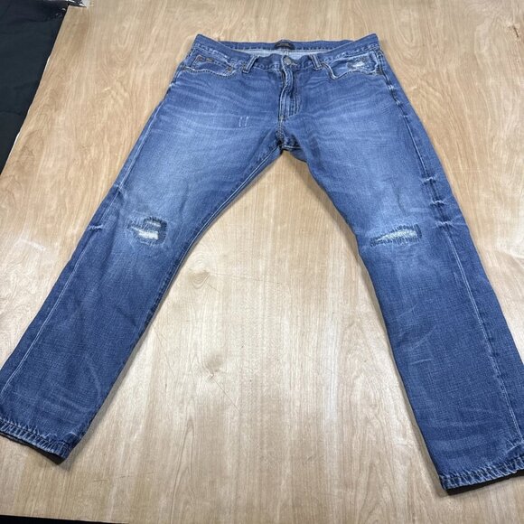 Polo Ralph Lauren Sullivan Slim Straight Jeans Mens 34x30 Blue Factory Distress - Picture 1 of 7